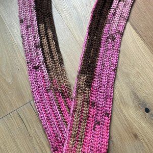 Handmade Crocheted Scarf -- Variegated Pink & Brown -- Never been worn